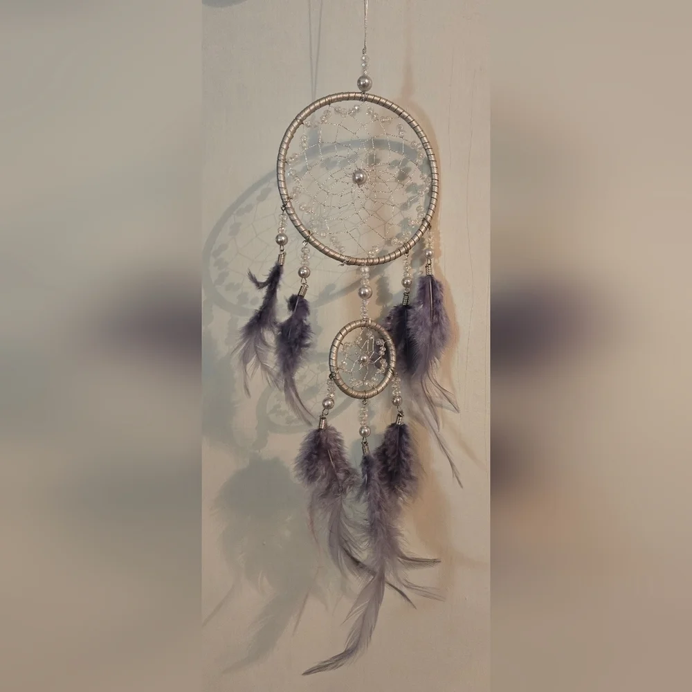 NWOT | Silver Webbed Dreamcatcher With Purple Feathers & Clear Beads